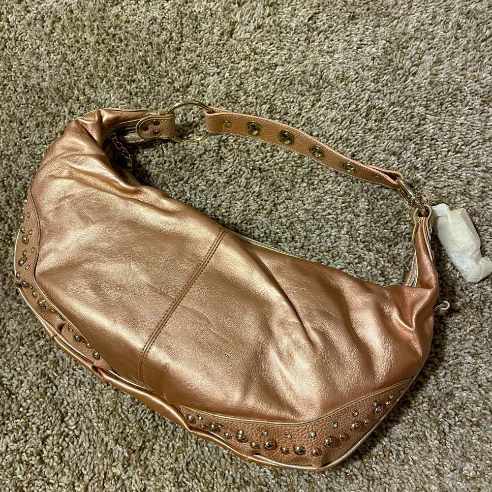 Kathy Van Zeeland Rose Gold Handbag with Rhinestones